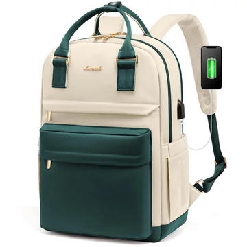 Lovevook női városi hátizsák USB kimenettel világos bézs-zöld